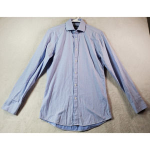 Vince Camuto Shirt Men Size 14.5 Blue Geo Print Long Sleeve Collared Button Down